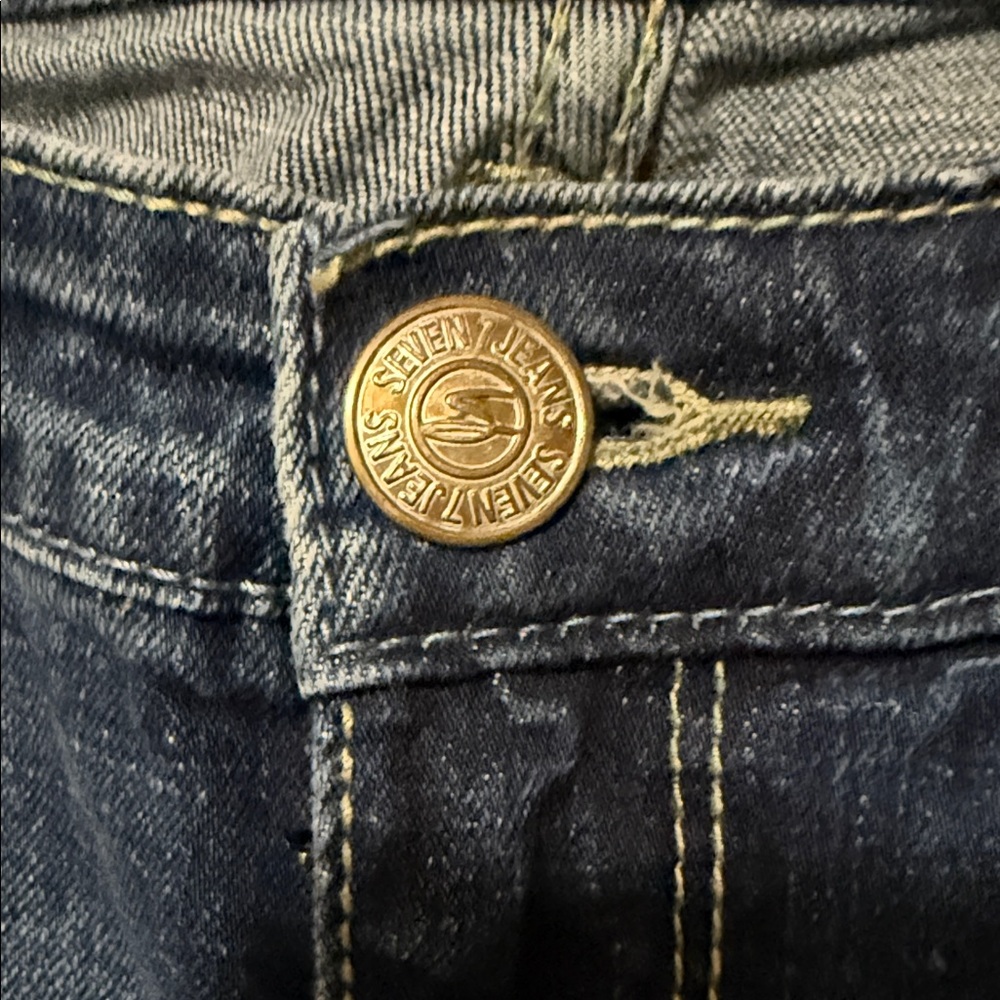 Seven7 Women’s Cuffed Distressed Deep Blue Cropped Jeans – Size 10 - Picture 3 of 16